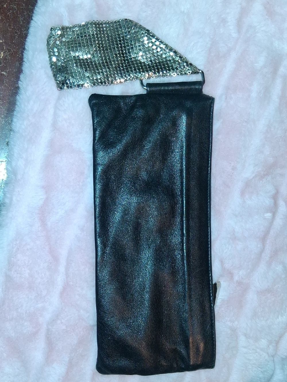 Georgie Alexander Black Leather Clutch with Red Satin Lining